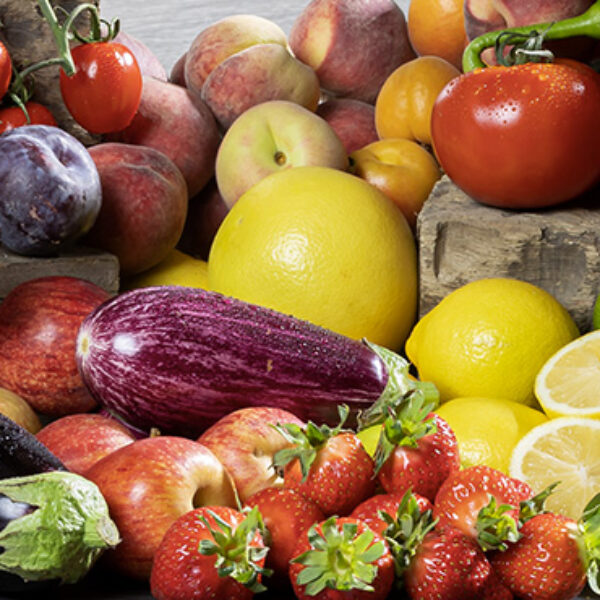 A large selection of fruit and vegetables
